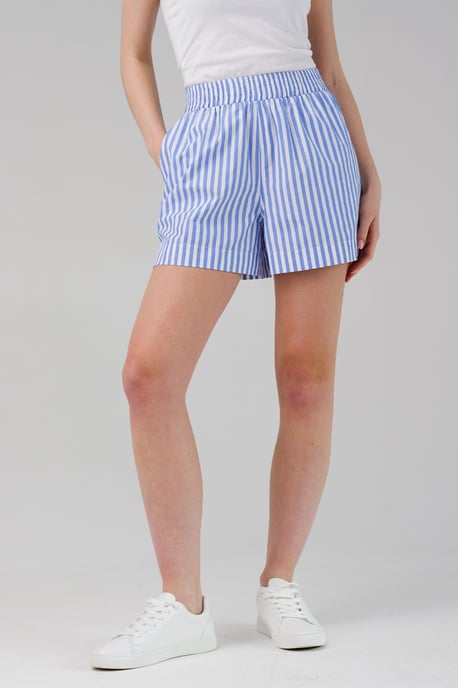 Blue Cotton Striped Elasticated Waist Shorts - Image 1