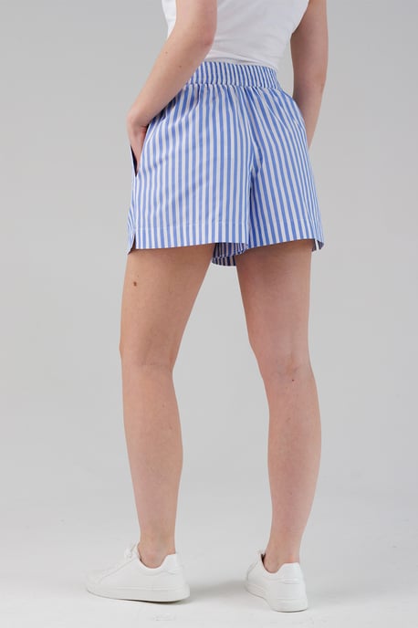 Blue Cotton Striped Elasticated Waist Shorts - Image 2