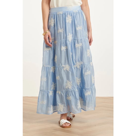 Smashed Lemon Zwierige maxi-rok met geborduurde print en stroken | - Image 4