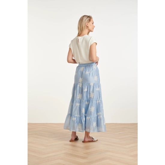 Smashed Lemon Zwierige maxi-rok met geborduurde print en stroken | - Image 6