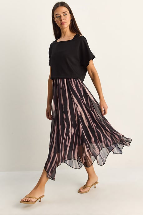 Abstracte Print Boot Hals Midi Jurk - Image 1