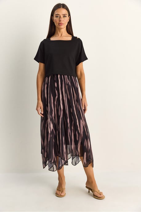 Abstracte Print Boot Hals Midi Jurk - Image 2