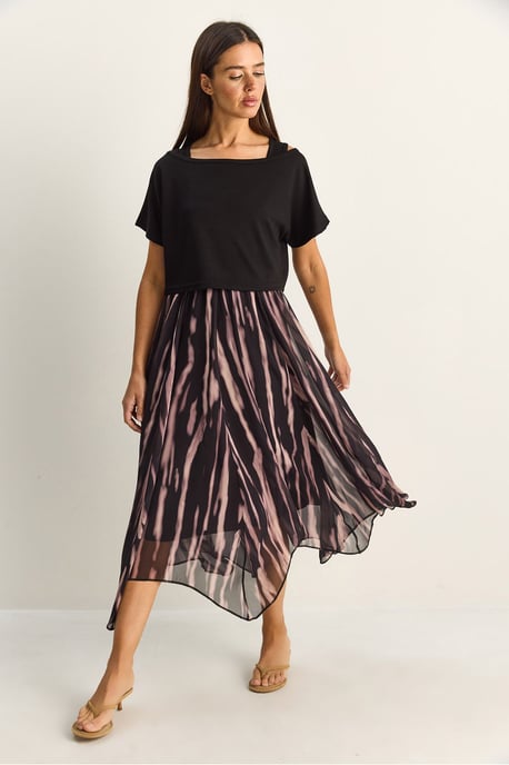 Abstracte Print Boot Hals Midi Jurk - Image 3