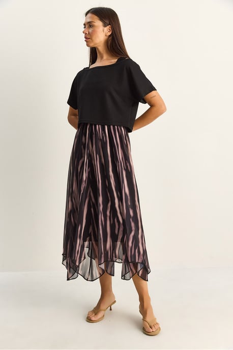 Abstracte Print Boot Hals Midi Jurk - Image 4
