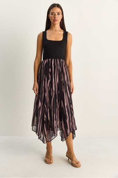 Abstracte Print Boot Hals Midi Jurk - Image 6