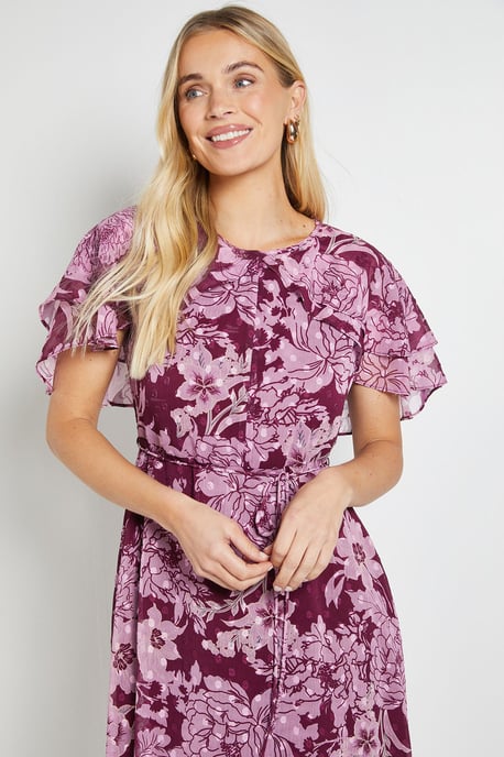 Petite Floral Burn Out Cape Midi Dress - Image 4
