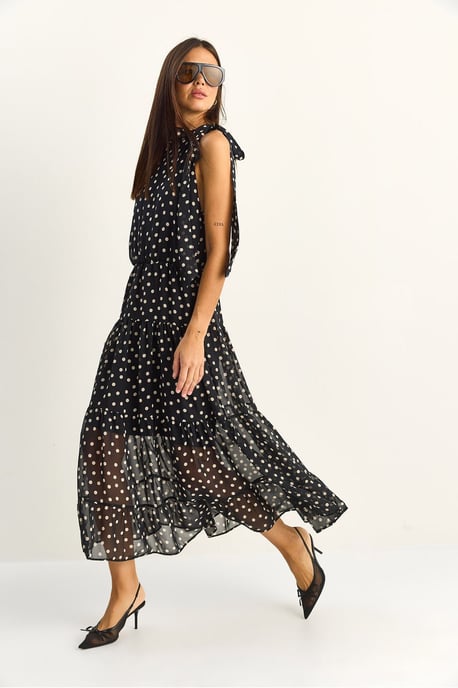 Pruik met halterkraag in polkadots midi jurk - Image 6