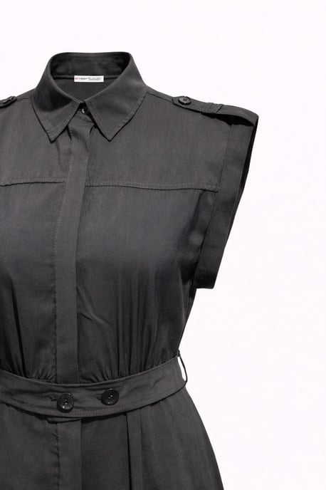 Textured A-Lijn Midi Hemddress met Riem - Image 2
