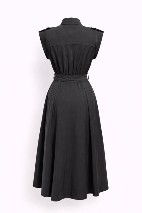 Textured A-Lijn Midi Hemddress met Riem - Image 3