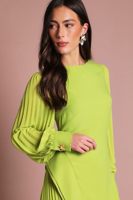 Long Sleeve Pleated Crepe Midaxi Dress - Image 2
