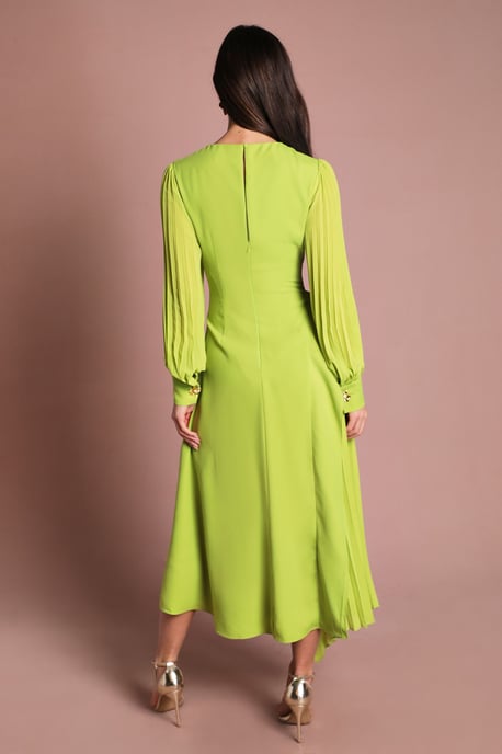 Long Sleeve Pleated Crepe Midaxi Dress - Image 3