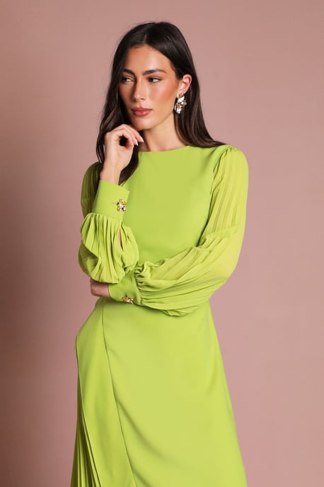Long Sleeve Pleated Crepe Midaxi Dress - Image 4