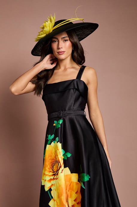 Lisa Tan Floral Placement Print Belted Midi Dress - Image 2