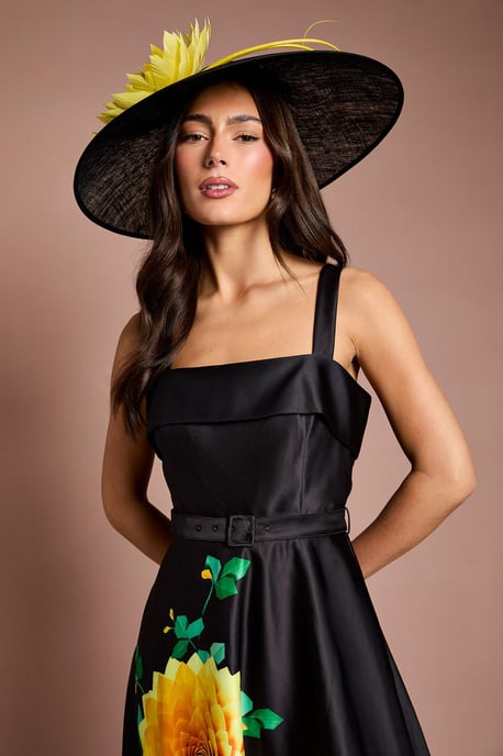Lisa Tan Floral Placement Print Belted Midi Dress - Image 4