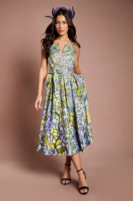 Lisa Tan Floral Printed Full Skirted Midi Dress - Image 1