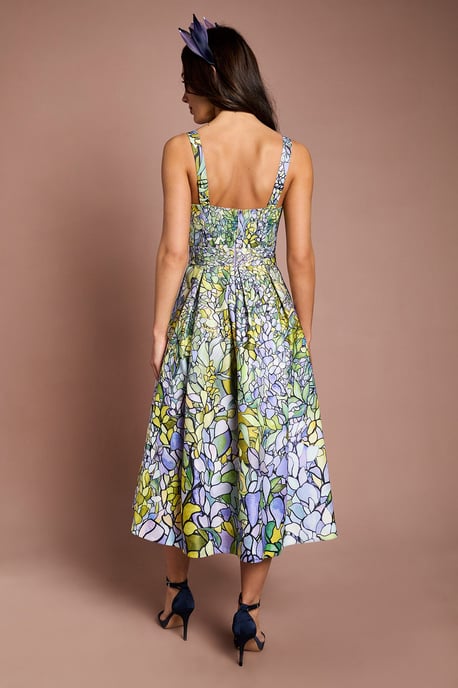 Lisa Tan Floral Printed Full Skirted Midi Dress - Image 3