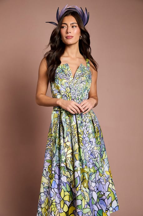 Lisa Tan Floral Printed Full Skirted Midi Dress - Image 4