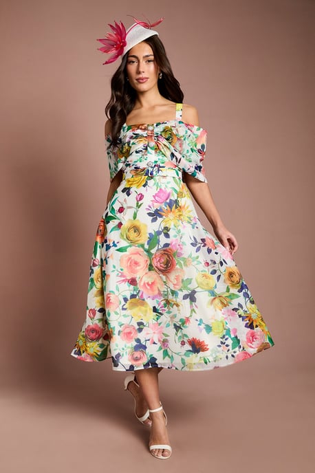 Lisa Tan Bardot Full Skirt Midi Dress - Image 1
