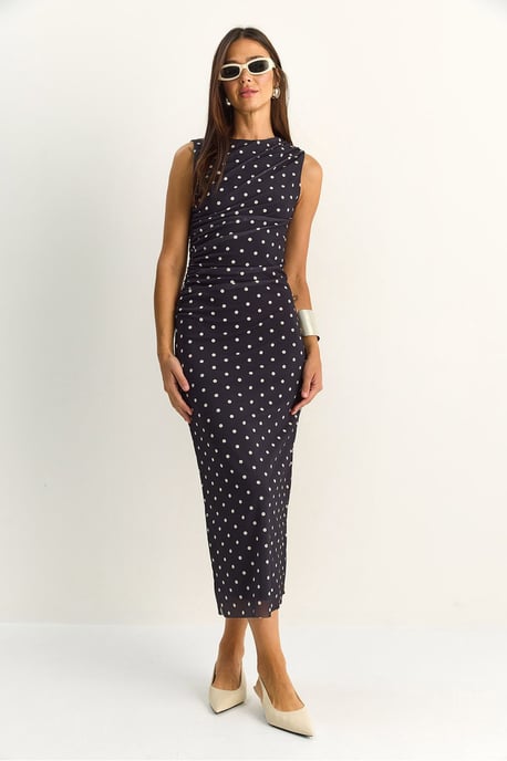 Gestippelde Bodycon Midi Jurk - Image 2
