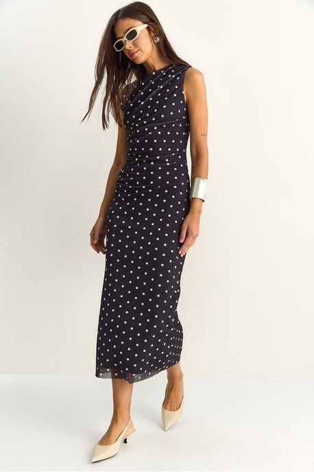 Gestippelde Bodycon Midi Jurk - Image 3