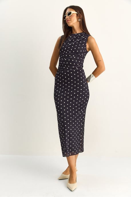 Gestippelde Bodycon Midi Jurk - Image 4