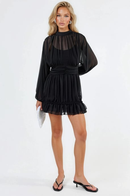 Frilly Turtleneck Mini Dress - Image 5