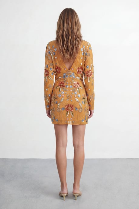 Premium Hand Embellished Plunge Mini Dress with Kimono Sleeve - Image 2