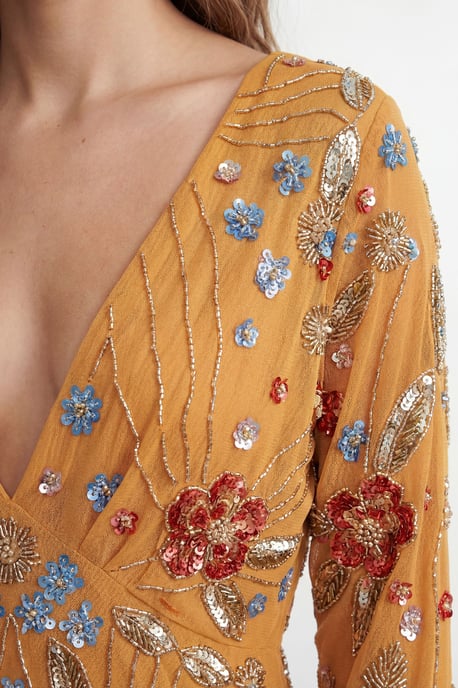 Premium Hand Embellished Plunge Mini Dress with Kimono Sleeve - Image 3