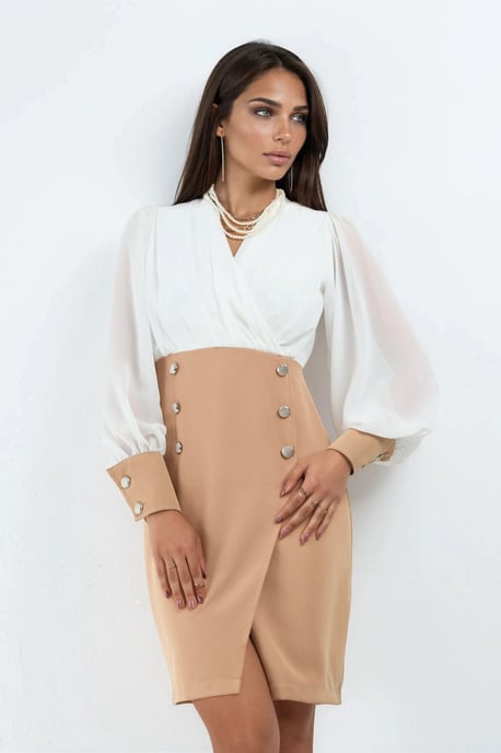 V-hals Midi-jurk met Knoopdetails - Image 1