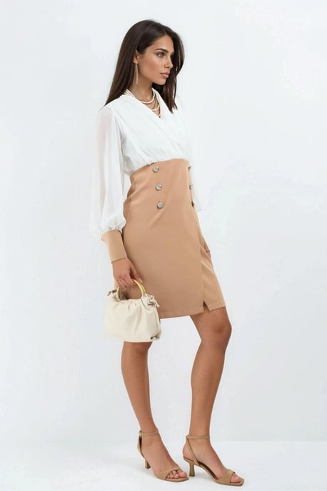 V-hals Midi-jurk met Knoopdetails - Image 4