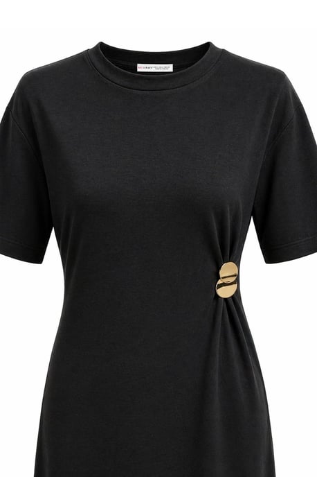 Crew Neck Mini T-Shirt Dress with Stone Accessory - Image 2