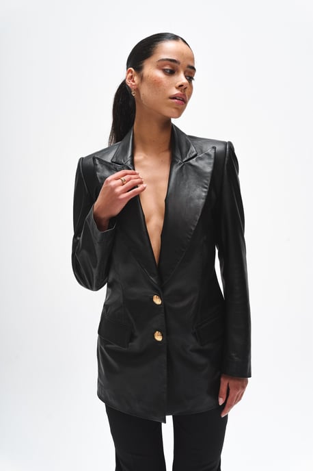 BENU Dames Zwarte Leren Blazer - Image 3