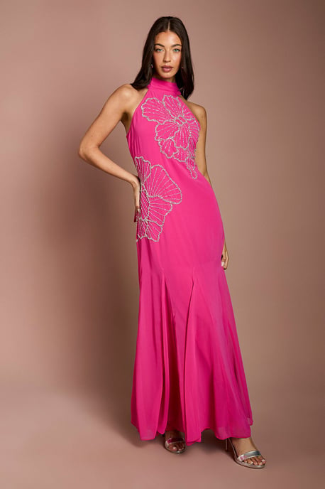 Embellished Maxi Dress With Godet Pleats - Image 1