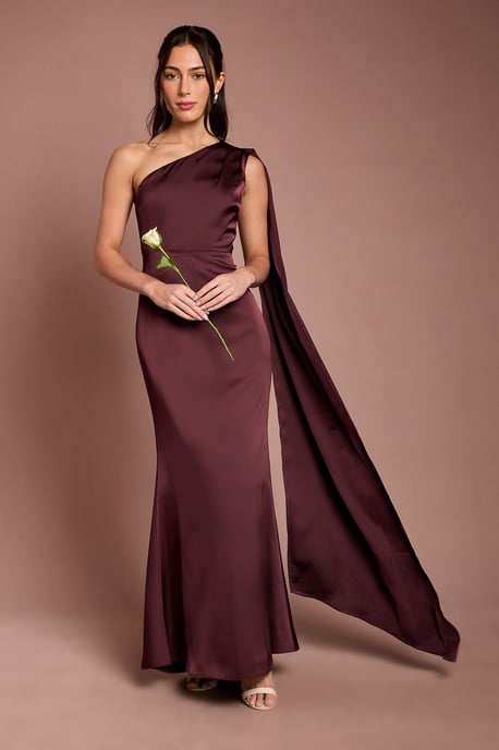 Coast Honoured Petite Drape One Shoulder Satin Maxi Bridesmaid Dress - Image 1