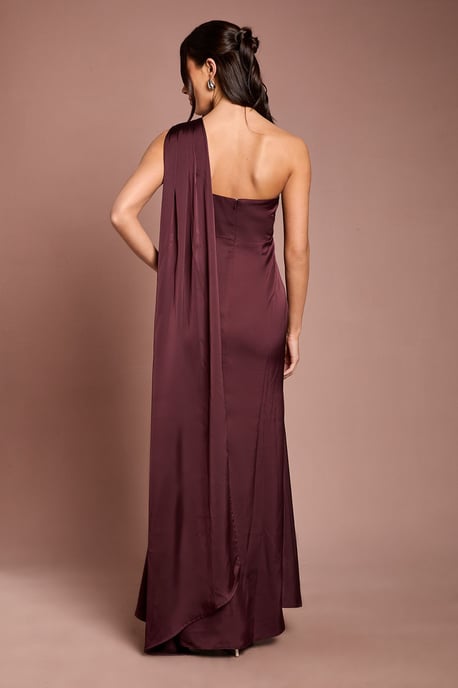 Coast Honoured Petite Drape One Shoulder Satin Maxi Bridesmaid Dress - Image 3