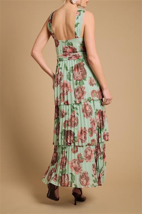 Halterneck Pleated Tiered Maxi Dress - Image 3
