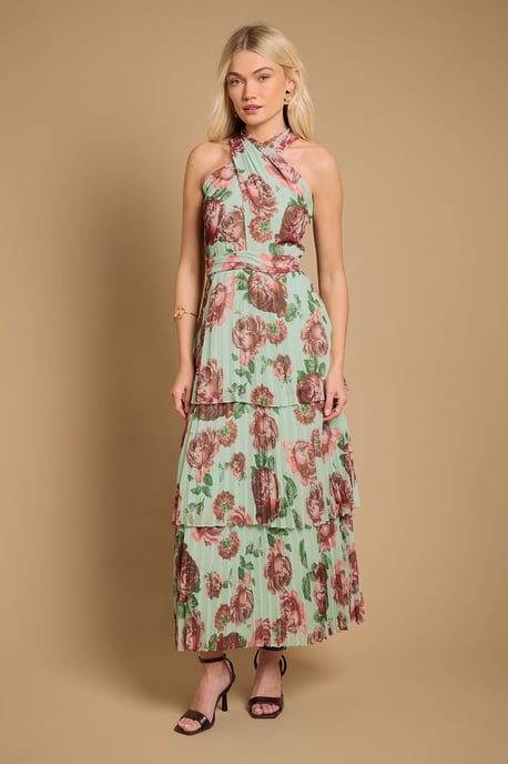 Halterneck Pleated Tiered Maxi Dress - Image 4
