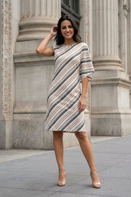 Asymmetrische Gestreepte Maxi-jurk met Ronde Hals - Image 4
