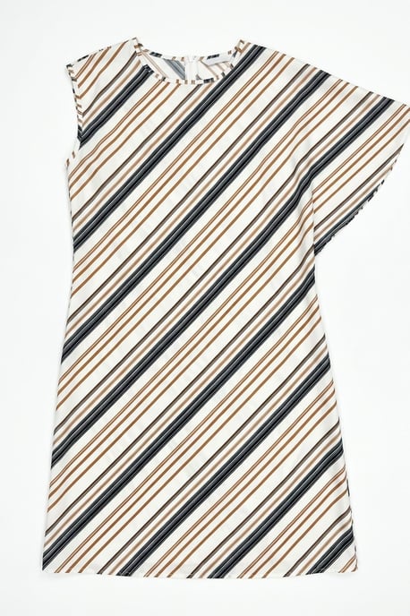 Asymmetrische Gestreepte Maxi-jurk met Ronde Hals - Image 5