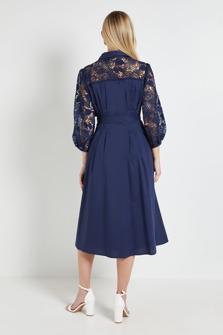 Petite Cotton Lace Belted Shirt Dress - Image 3