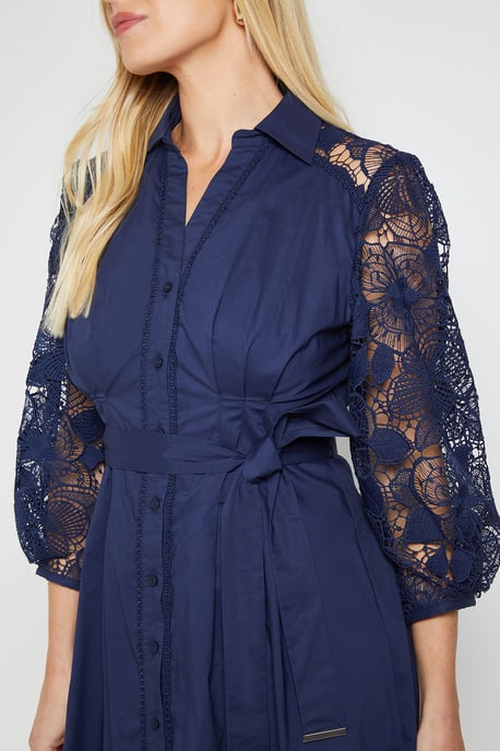 Petite Cotton Lace Belted Shirt Dress - Image 5