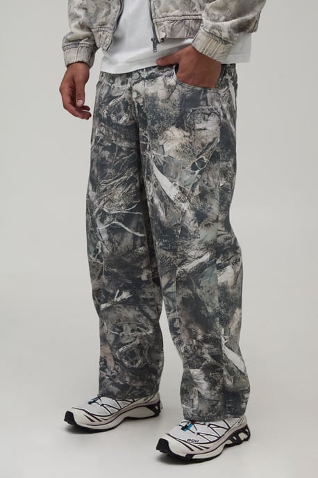 Washed Camo Barrel Fit Jeans - Image 1