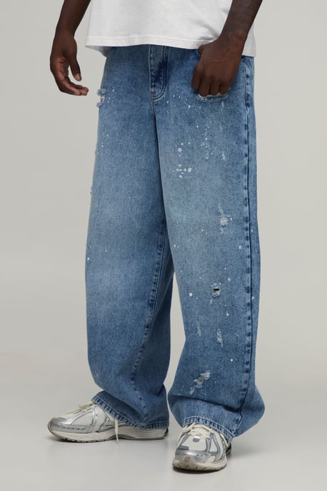 Distressed Super Baggy Dirty Wash Jeans - Image 1
