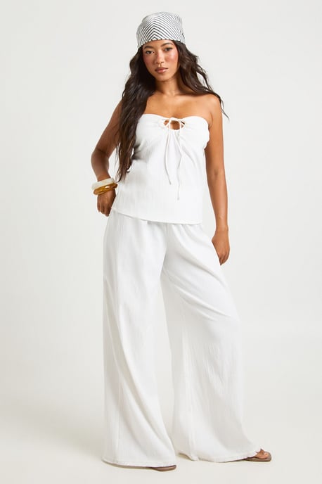 Linen Look Frayed Hem Beach Trousers - Image 1