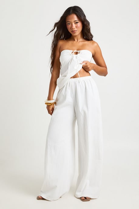Linen Look Frayed Hem Beach Trousers - Image 3