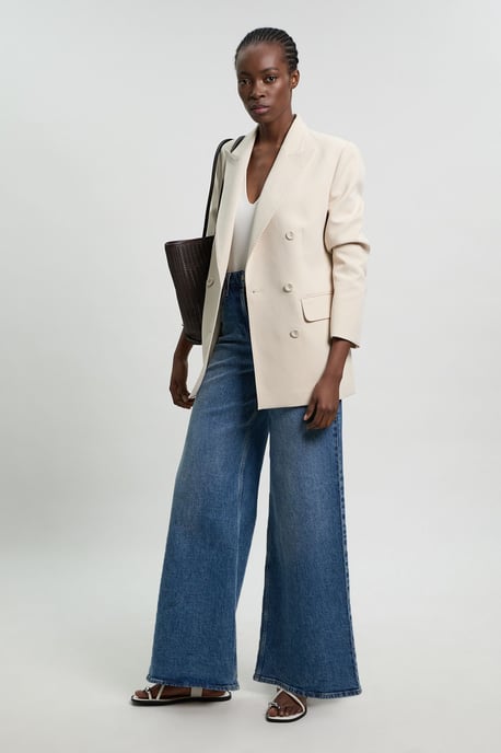 Tailored Double Breasted Ruched Sleeve Blazer - Image 1