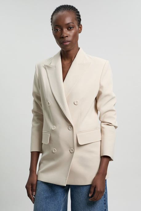 Tailored Double Breasted Ruched Sleeve Blazer - Image 2