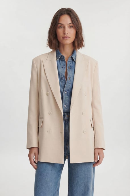 Tailored Double Breasted Ruched Sleeve Blazer - Image 5