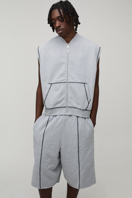Oversized Boxy Loopback Sleeveless Zip Through Jersey Gilet And Jort Tracksuit - Image 1