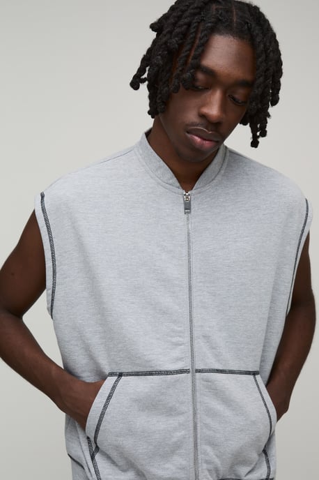 Oversized Boxy Loopback Sleeveless Zip Through Jersey Gilet And Jort Tracksuit - Image 3